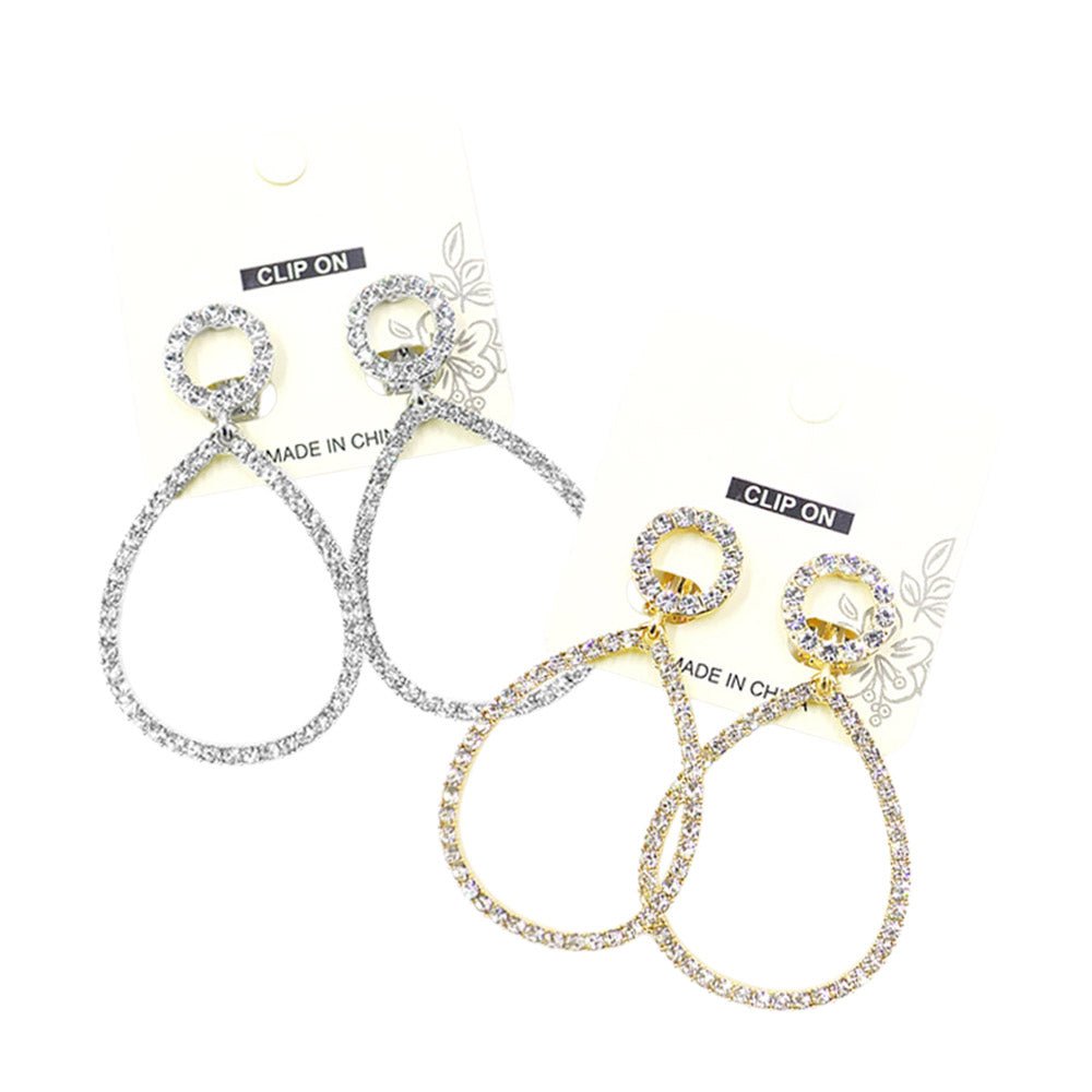 Glamorous Pave Teardrop Clip-On Earrings