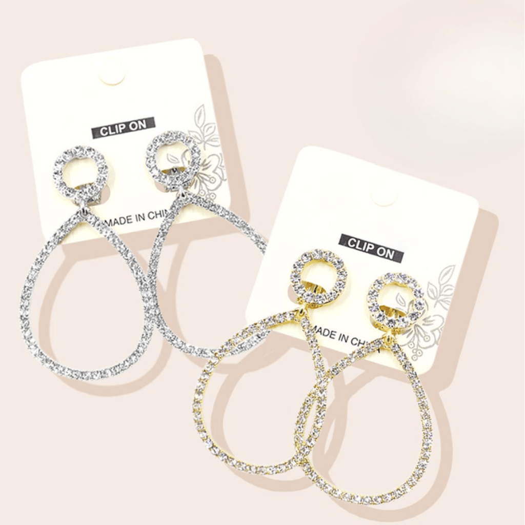 Glamorous Pave Teardrop Clip-On Earrings