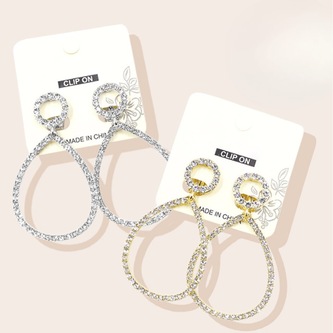 Glamorous Pave Teardrop Clip-On Earrings