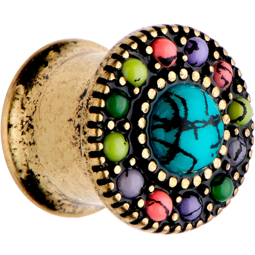 BodyCandy Gold Plated Southwestern Stone Age Double Flare Plug Set 2G to 22mm — detail close-up
