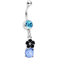 BodyCandy Aqua Gem Blue White Cracked Orb Black Garden Flower Dangle Belly Ring — main product shot