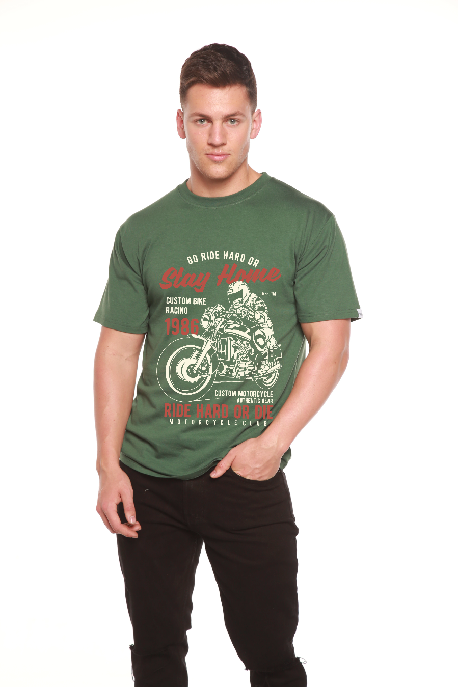 Spun Bamboo Go Ride Hard Men's Bamboo Viscose/Organic Cotton Short Sleeve Graphic T-Shirt — packaging