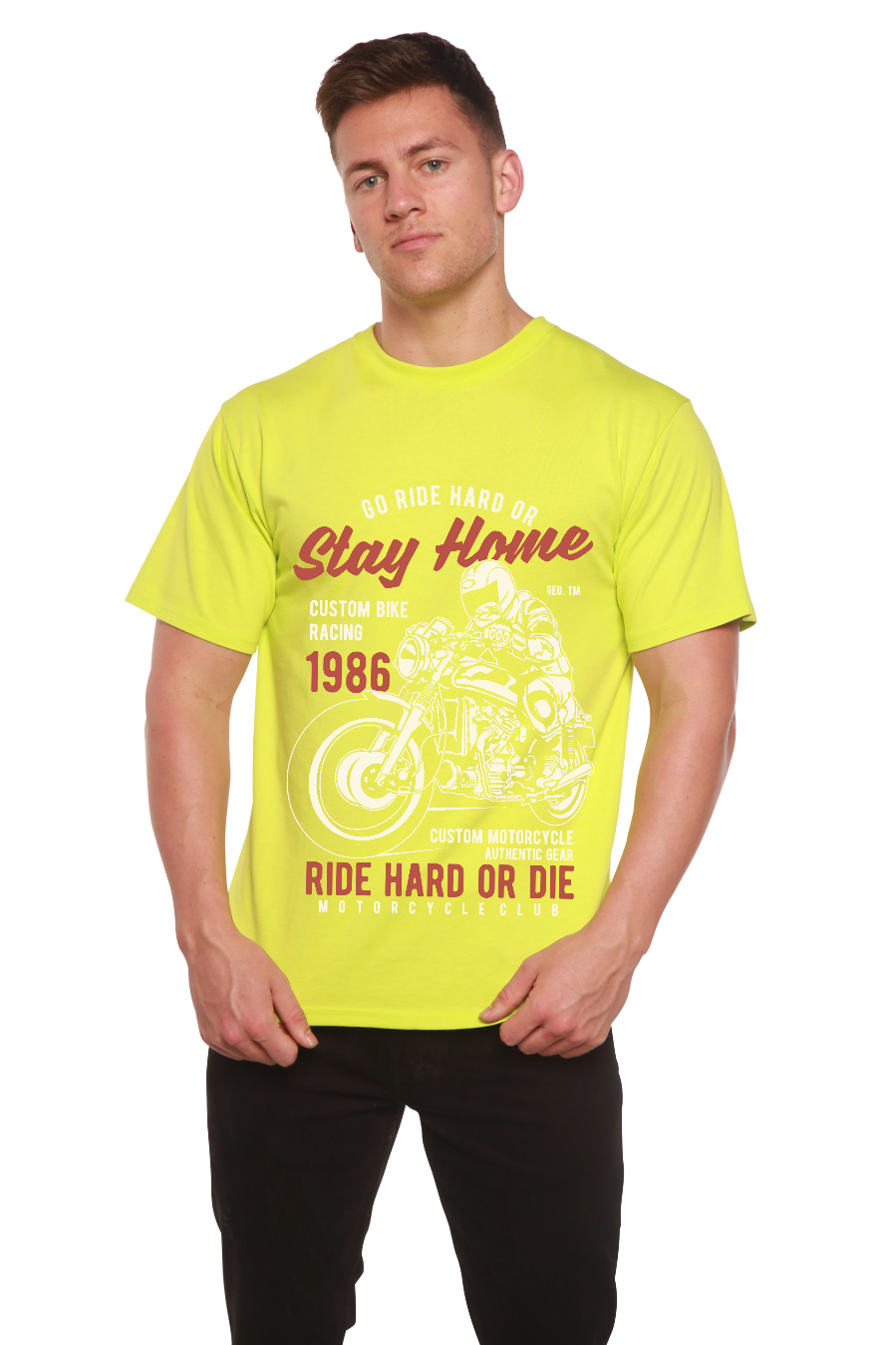 Spun Bamboo Go Ride Hard Men's Bamboo Viscose/Organic Cotton Short Sleeve Graphic T-Shirt — comparison shot
