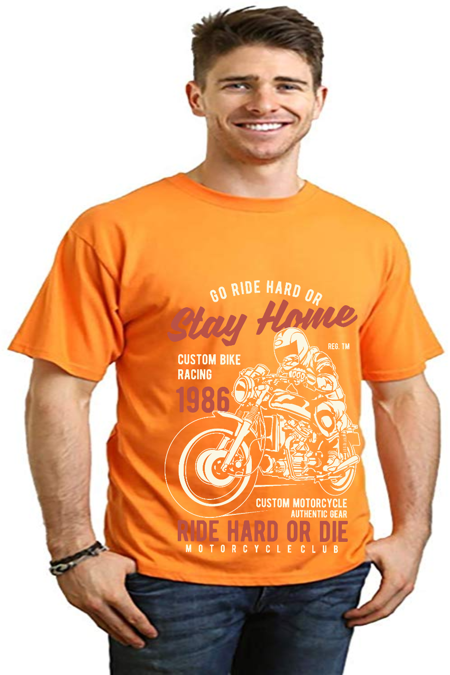 Spun Bamboo Go Ride Hard Men's Bamboo Viscose/Organic Cotton Short Sleeve Graphic T-Shirt — size reference