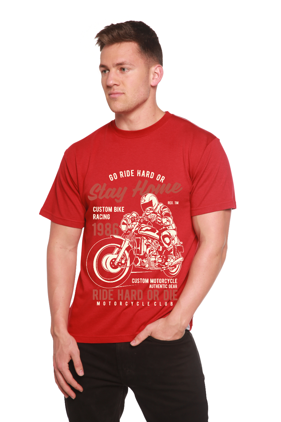 Spun Bamboo Go Ride Hard Men's Bamboo Viscose/Organic Cotton Short Sleeve Graphic T-Shirt — color detail