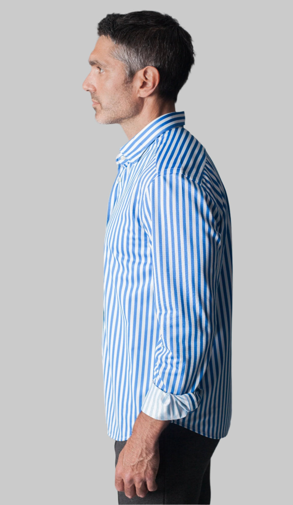 Buki The Go Big Stripe Long Sleeve Tech Shirt - Royal Blue — back view