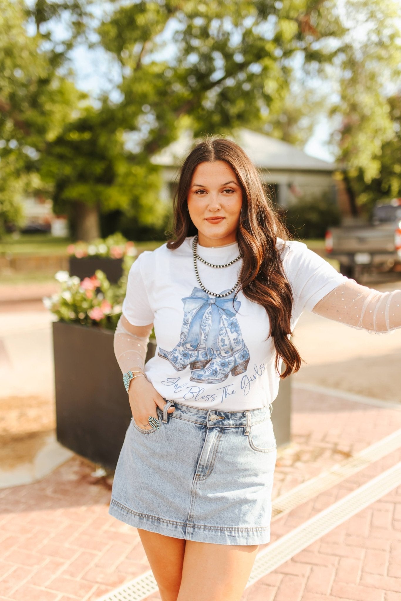 Wild Junkie God Bless The Girls Graphic Tee — construction detail