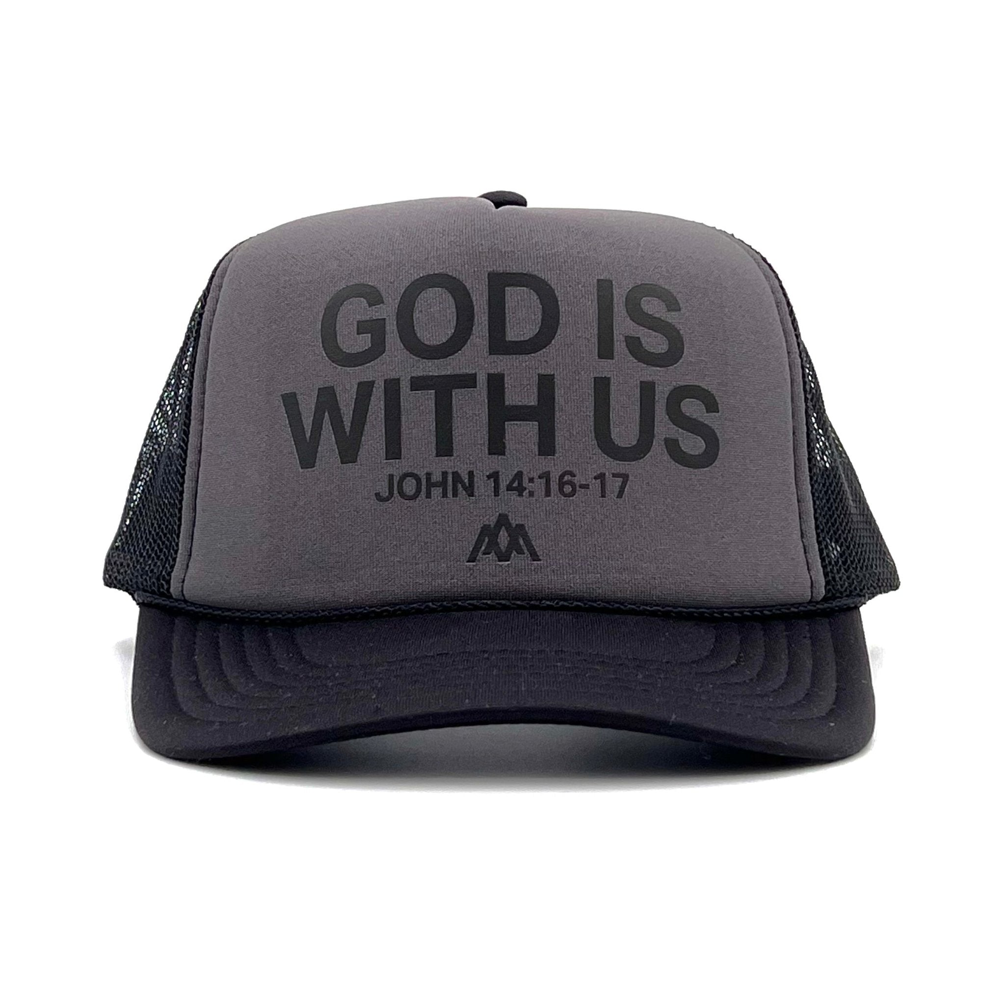 God is With Us Foam Trucker - Charcoal — Malta Apparel Christian streetwear