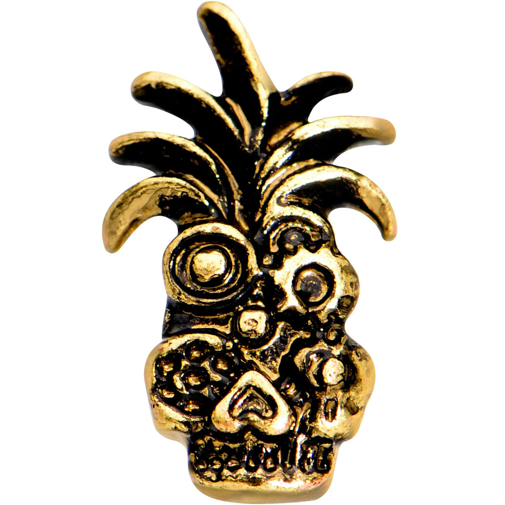 BodyCandy 1/4 Gold PVD Steampunk Tiki Skull Headdress Cartilage Tragus Earring — detail and construction