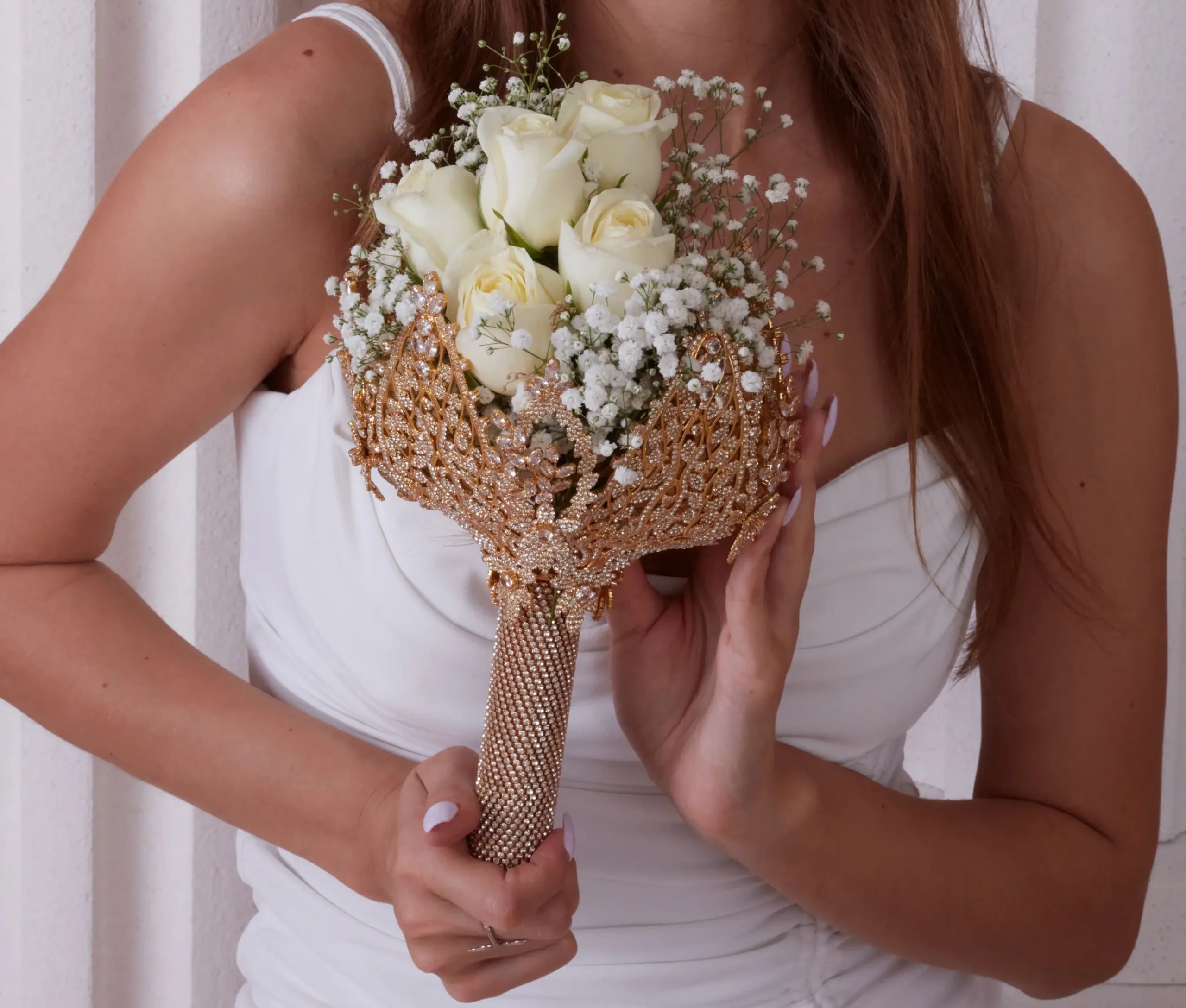 Gold Bouquet Holder, Gold Wedding Bouquet – Bridal Port, view 9