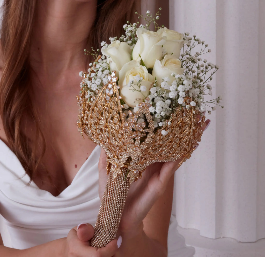 Gold Bouquet Holder, Gold Wedding Bouquet – Bridal Port, view 10