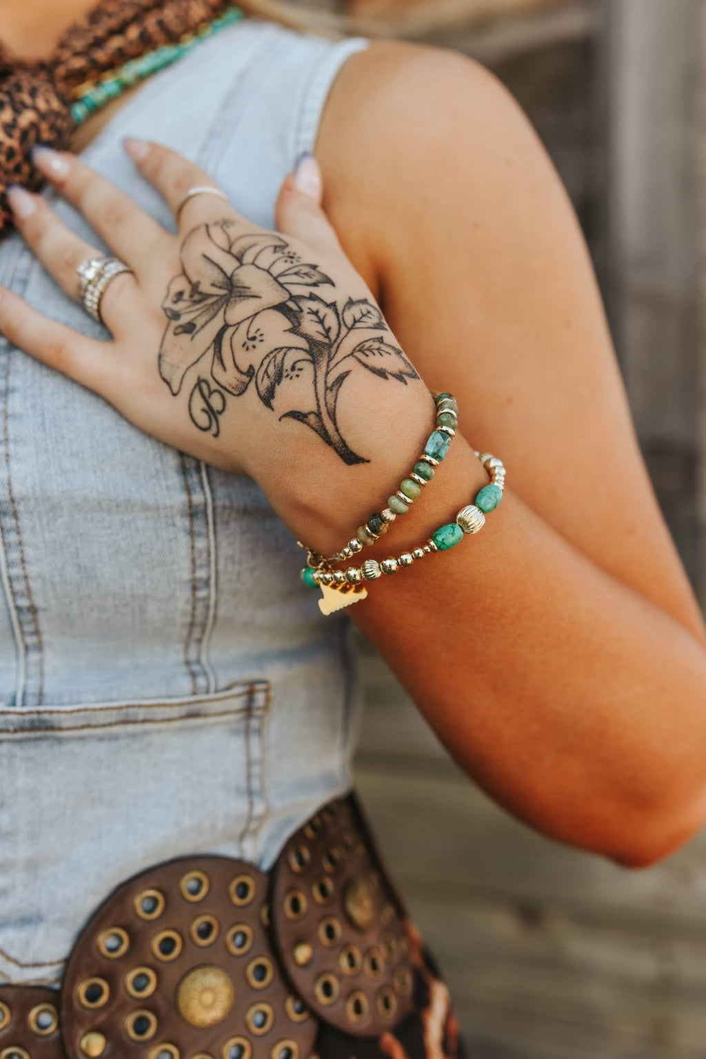 Wild Junkie Gold Desert Turquoise Beaded Bracelet — main product shot