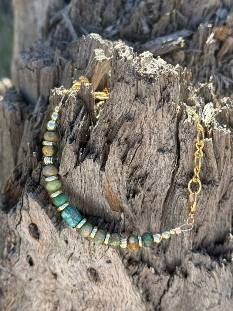 Wild Junkie Gold Desert Turquoise Beaded Bracelet — detail close-up