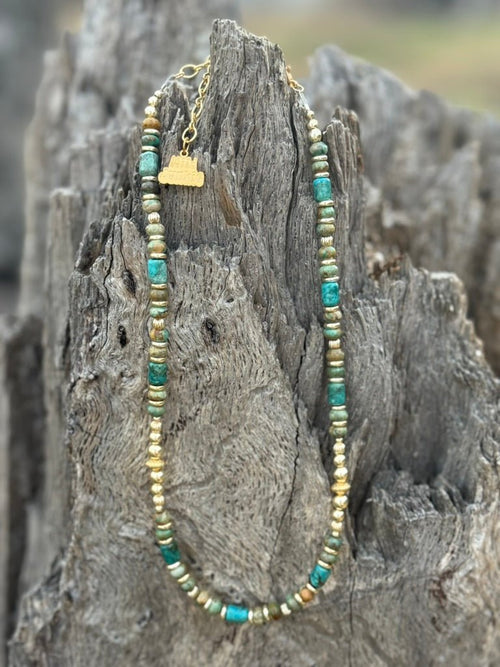 Wild Junkie Gold Desert Turquoise Beaded Necklace — main product shot