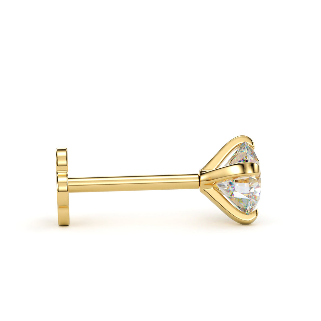 BodyCandy 14k Yellow Gold Flat Back Earring 20G 4mm CZ Floral Reversible — in-use photo