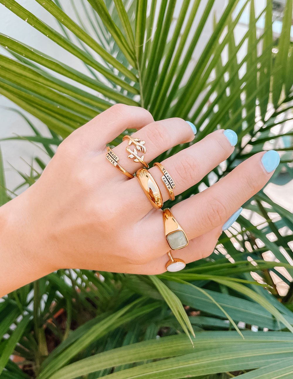 Elevated Faith Gold Olive Branch Ring — lifestyle context