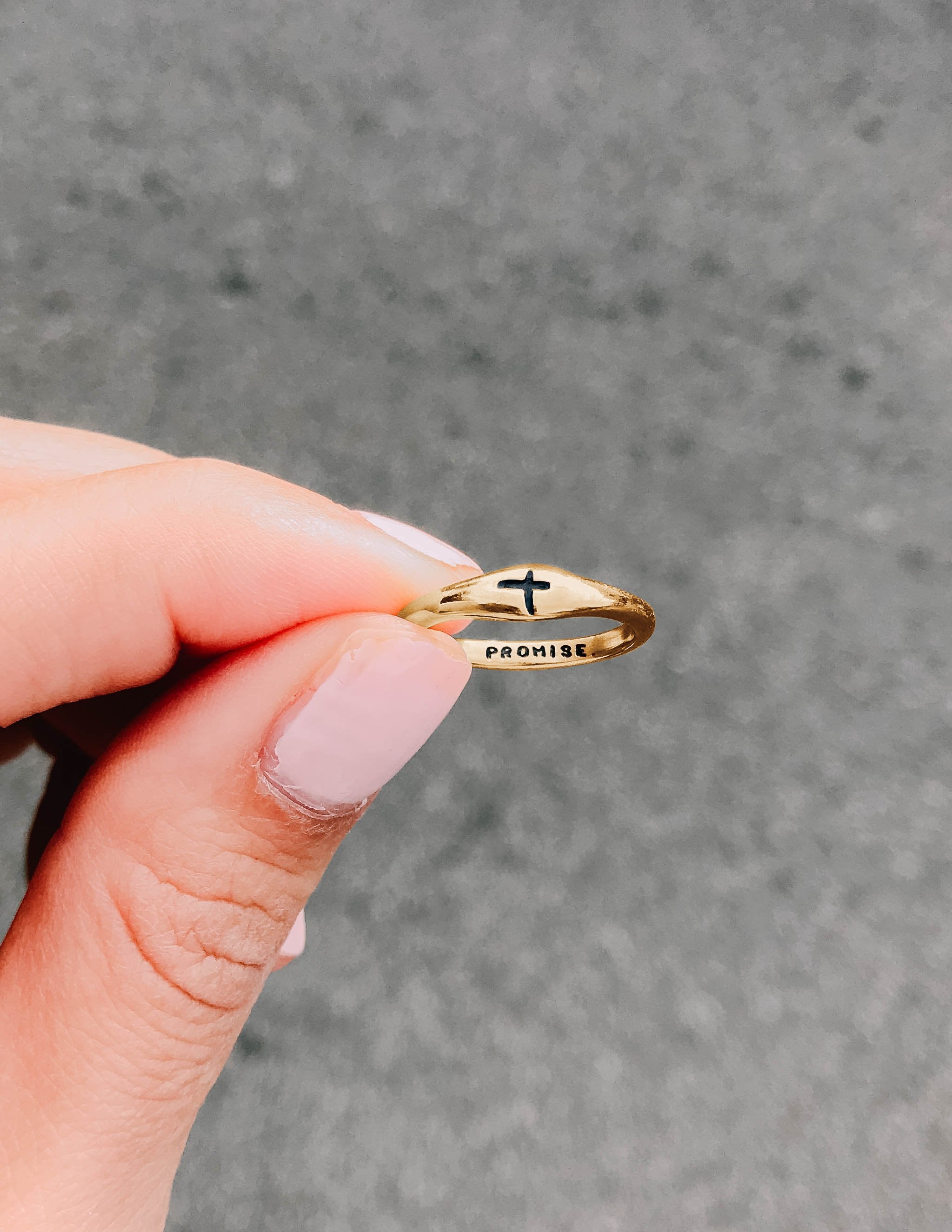 Elevated Faith Gold Promise Ring — detail close-up