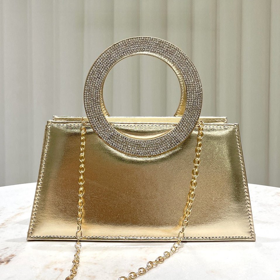 Mariam's Collection Gold Reflective Evening Clutch with Diamond-Studded Circular Handle (MAC294) — product category context