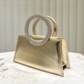 Mariam's Collection Gold Reflective Evening Clutch with Diamond-Studded Circular Handle (MAC294) — main product shot