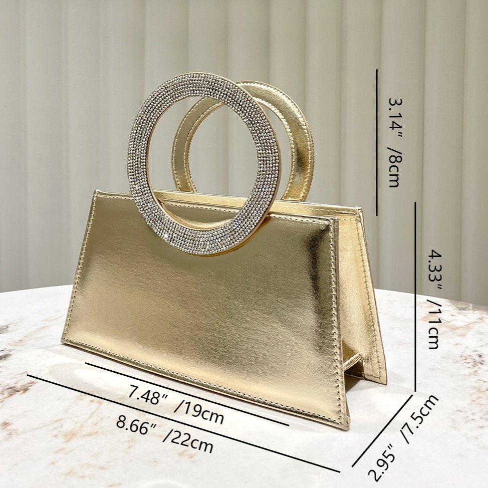 Mariam's Collection Gold Reflective Evening Clutch with Diamond-Studded Circular Handle (MAC294) — detail shot 6