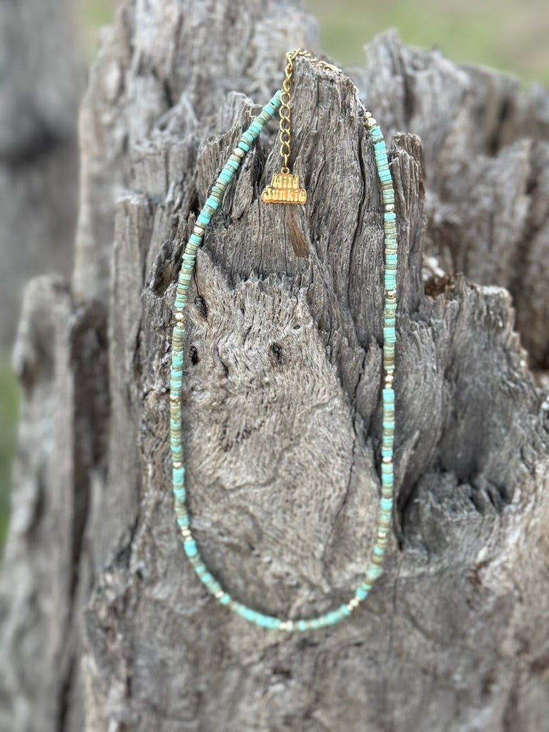 Wild Junkie Golden Turquoise Trail Heishi Beaded Necklace — main product shot