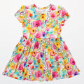 Golden Blooms - Girls Short Sleeve Bamboo Twirl Dress — Charlie's Project Kids bamboo clothing