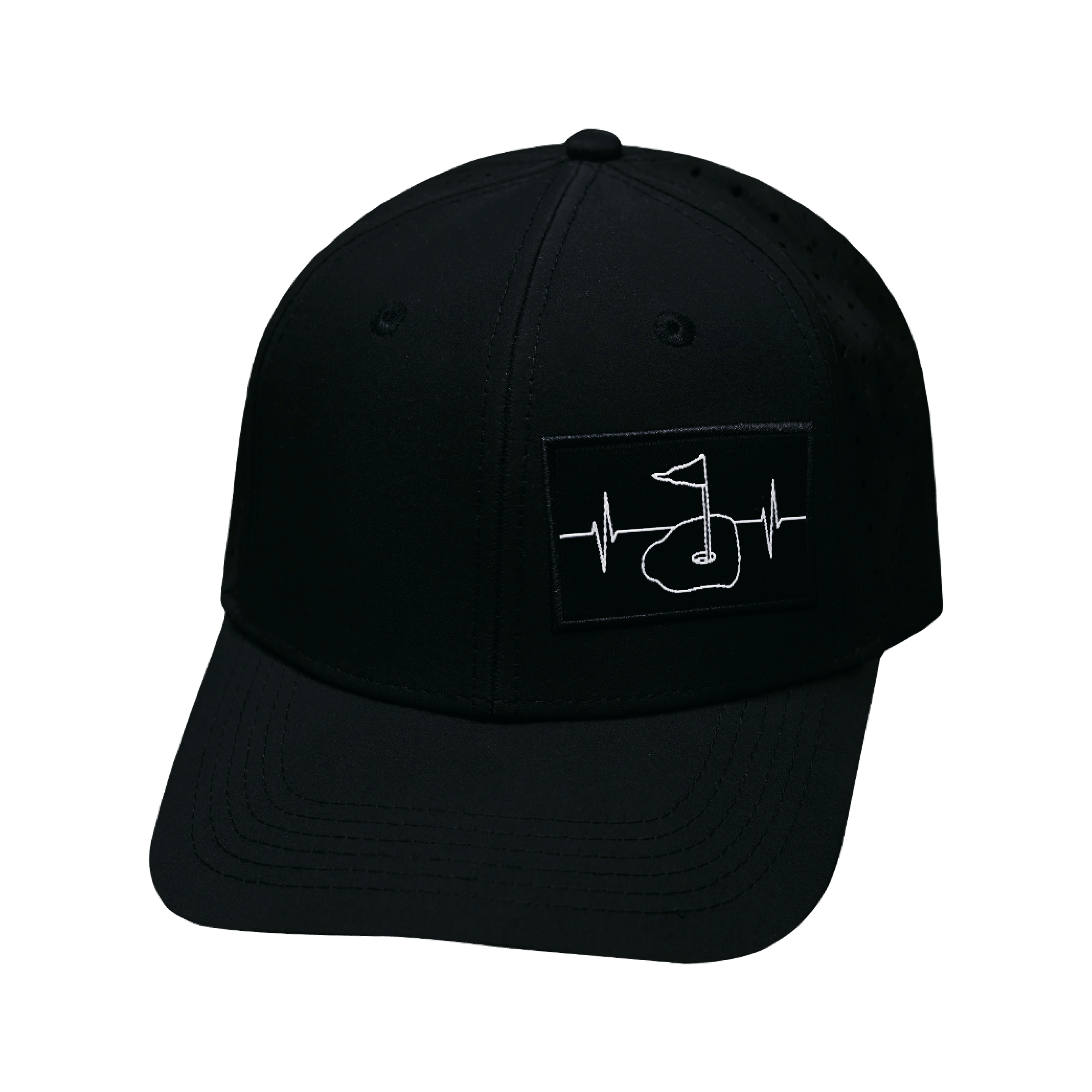 The Heartbeat Brand Golf Hat - Baseball Hat Fit - Black - Laser Mesh — back view
