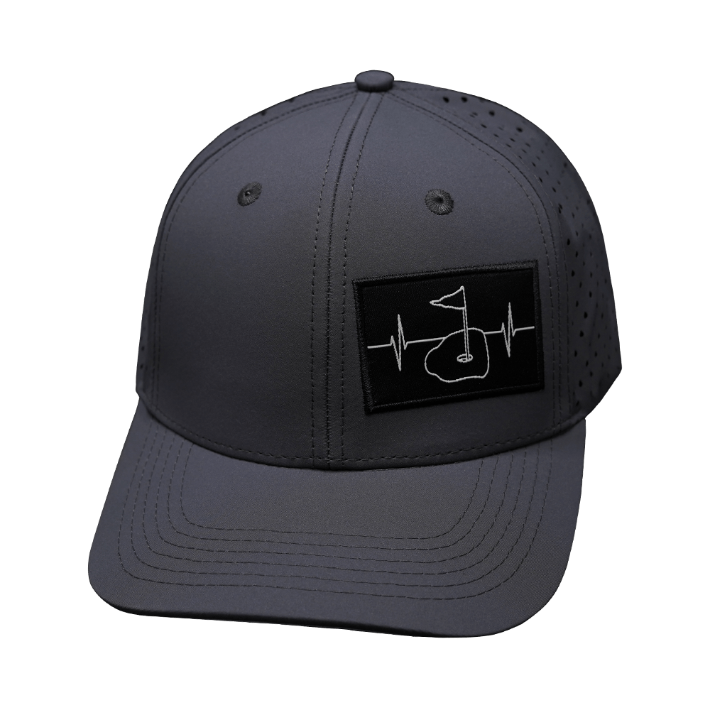 The Heartbeat Brand Golf Hat - Baseball Hat Fit - Charcoal - Laser Mesh — back view