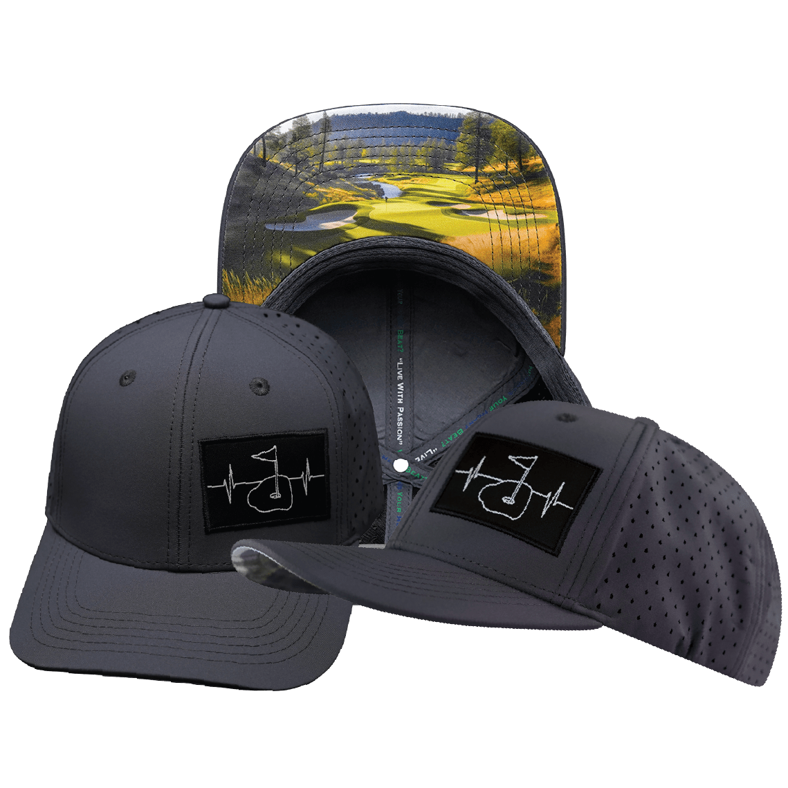 The Heartbeat Brand Golf Hat - Baseball Hat Fit - Charcoal - Laser Mesh — main product shot