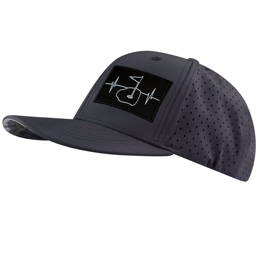 The Heartbeat Brand Golf Hat - Baseball Hat Fit - Charcoal - Laser Mesh — side view