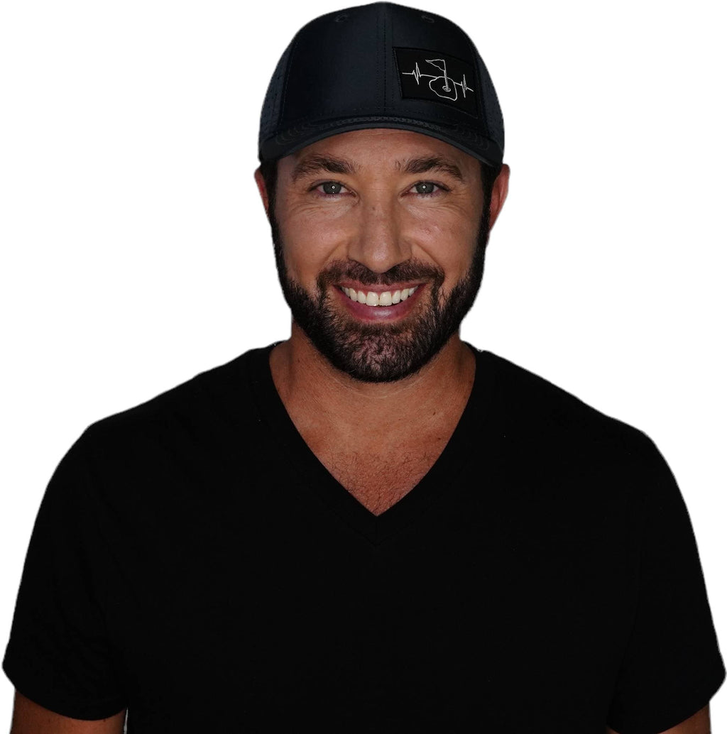 The Heartbeat Brand Golf Hat - Baseball Hat Fit - Black - Laser Mesh — detail close-up