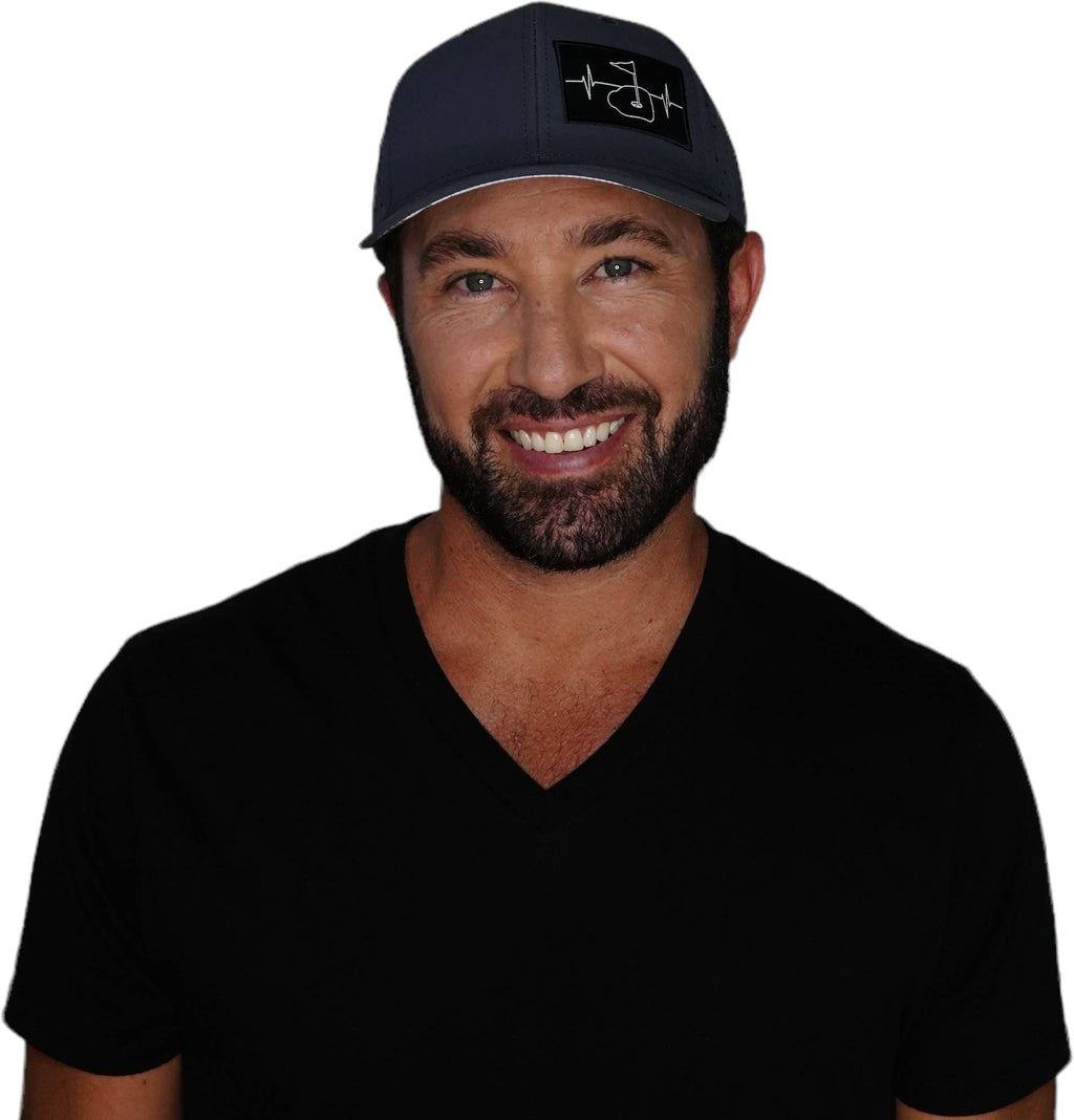 The Heartbeat Brand Golf Hat - Baseball Hat Fit - Charcoal - Laser Mesh — detail close-up