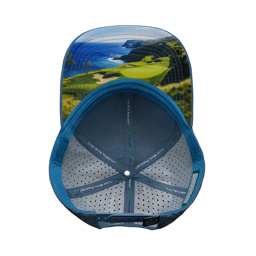 The Heartbeat Brand Golf Hat - Baseball Hat Fit - Cork - Slate Blue - Laser Mesh — alternative angle