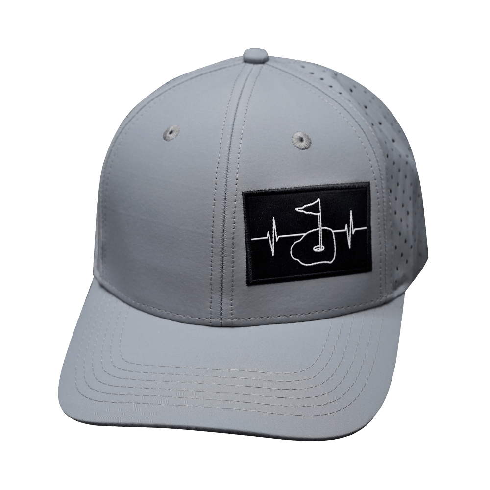 The Heartbeat Brand Golf Hat - Baseball Hat Fit  - Gray Blue - Laser Mesh — back view