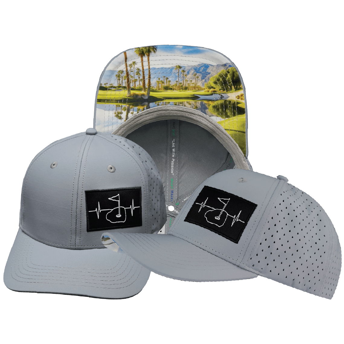 The Heartbeat Brand Golf Hat - Baseball Hat Fit  - Gray Blue - Laser Mesh — main product shot