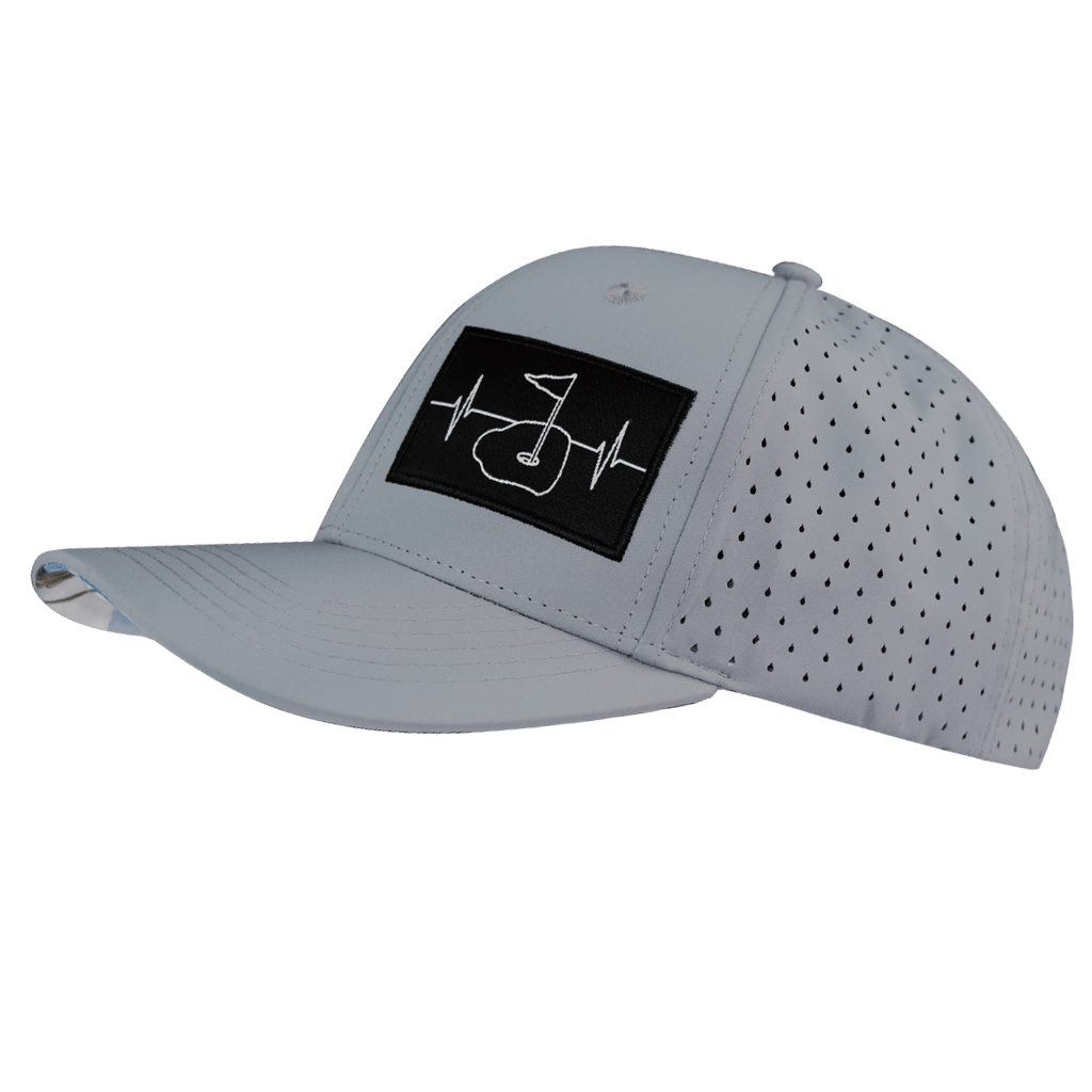 The Heartbeat Brand Golf Hat - Baseball Hat Fit  - Gray Blue - Laser Mesh — side view