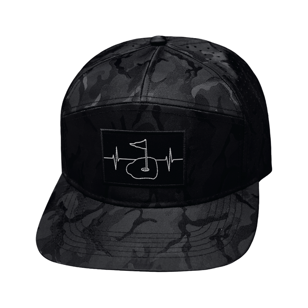 The Heartbeat Brand Golf Hat - Flat Bill - Black Camo - Laser Mesh — back view