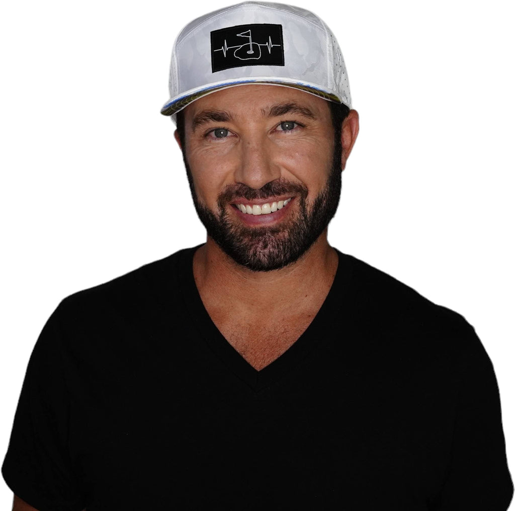 The Heartbeat Brand Golf Hat - Flat Bill - White Camo - Laser Mesh — White detail