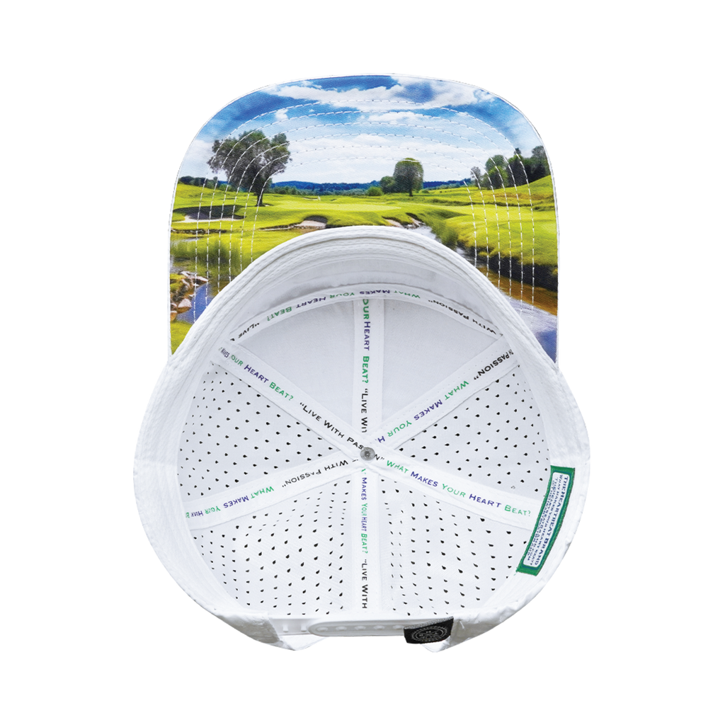 The Heartbeat Brand Golf Hat - Flat Bill - White Camo - Laser Mesh — detail shot 6