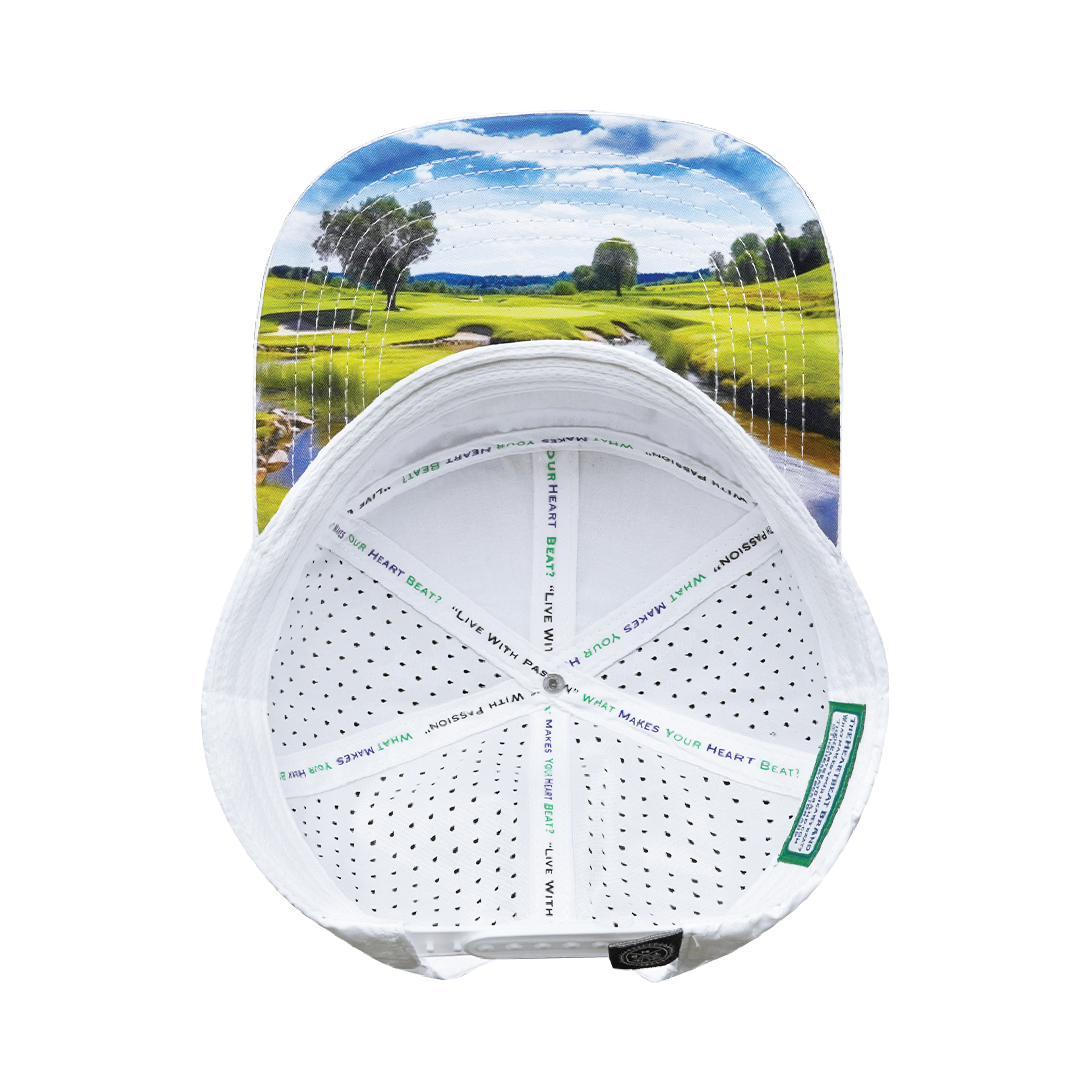 The Heartbeat Brand Golf Hat - Flat Bill - White Camo - Laser Mesh — detail shot 6