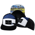 The Heartbeat Brand Golf Flat Bill Hat — Black / White / Navy — main product shot