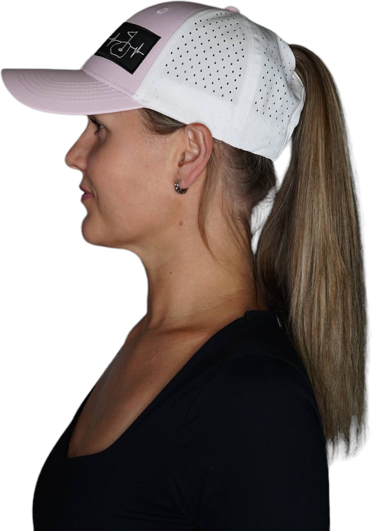 Golf Hat - Low Profile - Ponytail - Light Pink / White - Laser Mesh