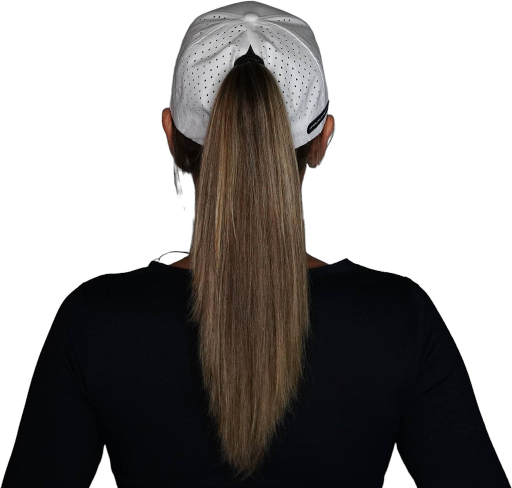 Golf Hat - Low Profile - Ponytail - White - Laser Mesh