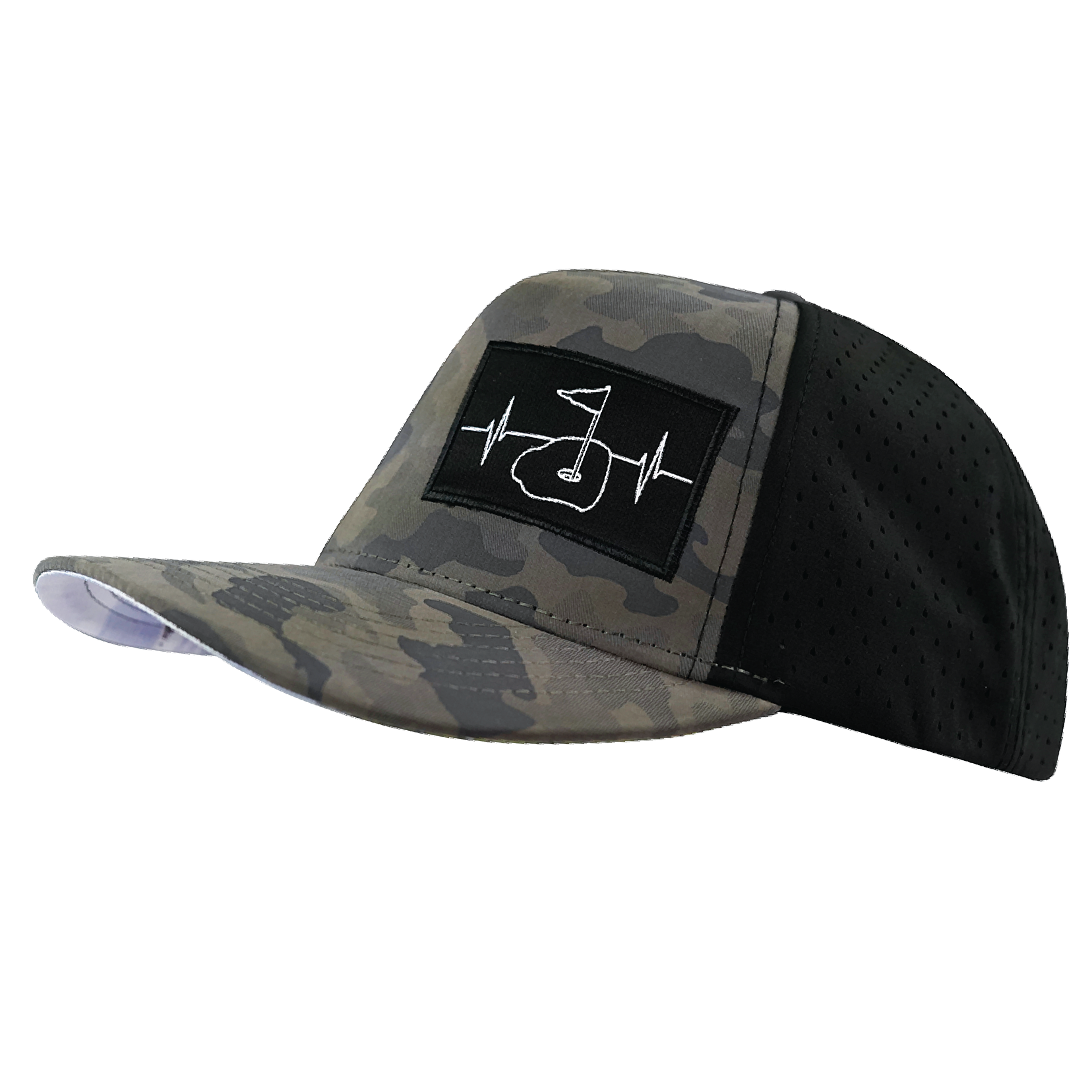 Golf Hat - Trucker Hat - Soft Charcoal Camo / Black - Laser Mesh
