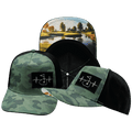 The Heartbeat Brand Golf Trucker Hat — Soft Teal Camo / Black — main product shot
