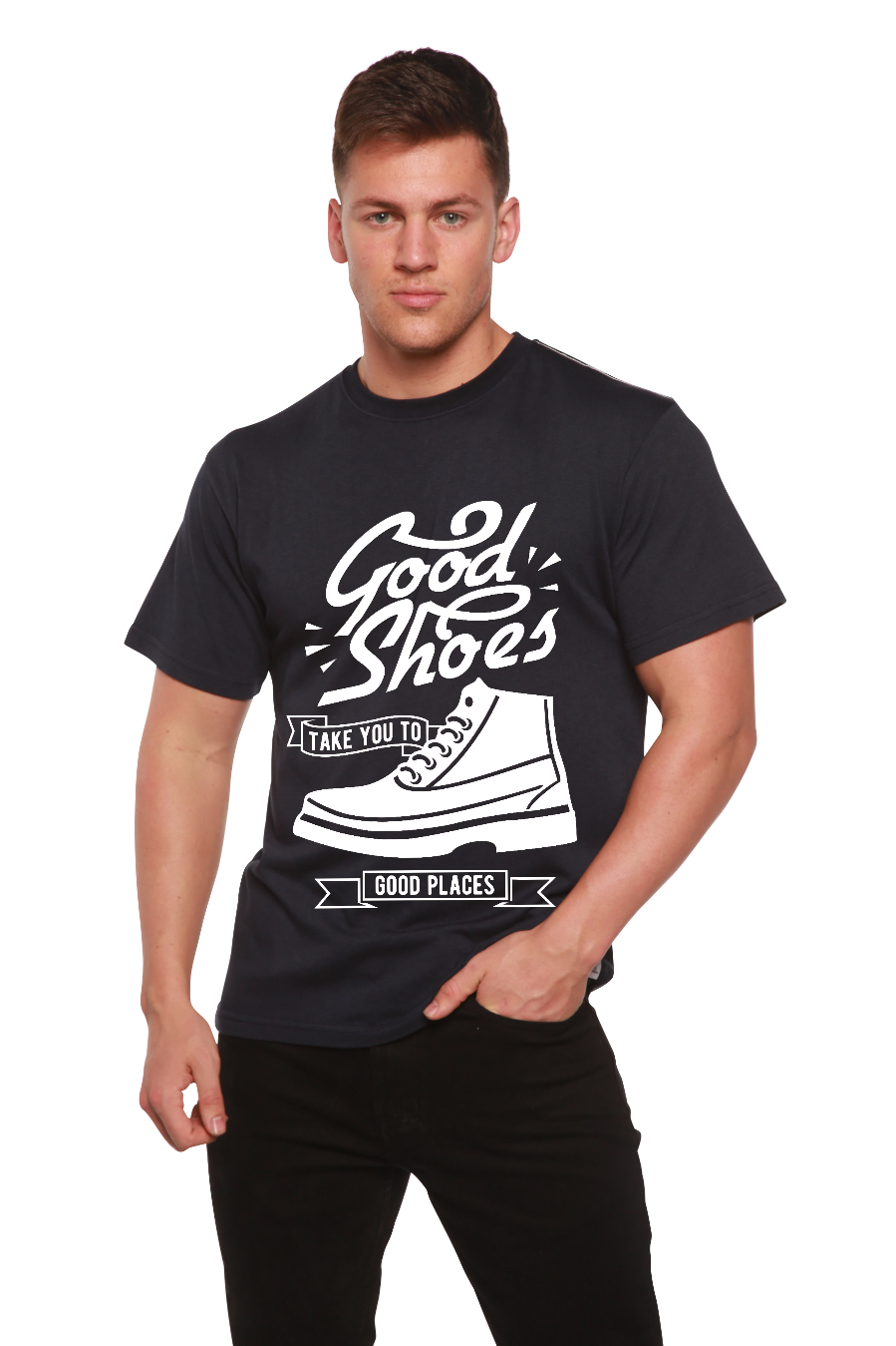 Spun Bamboo Good Shoes Men's Bamboo Viscose/Organic Cotton Short Sleeve Graphic T-Shirt — in-use photo