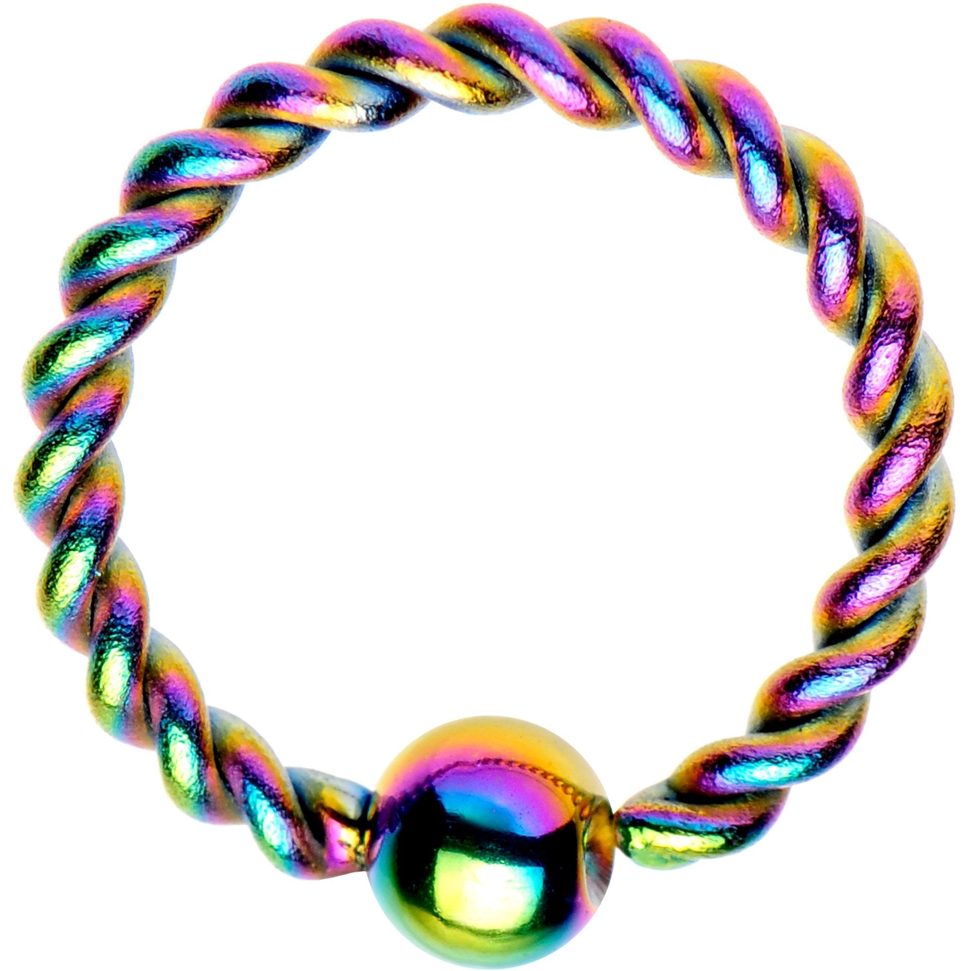 BodyCandy 16G 5/16" Rainbow IP So Twisted Captive Style Seamless Ring — detail close-up