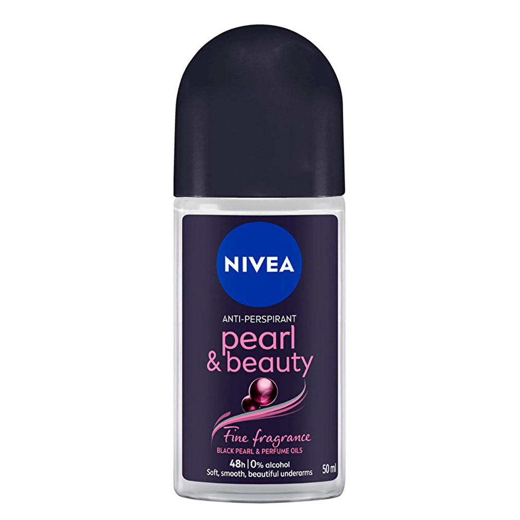 Nivea Pearl & Beauty Deodorant Roll-On for Women - 48-Hour Protection, Alcohol-Free, Fine Fragrance