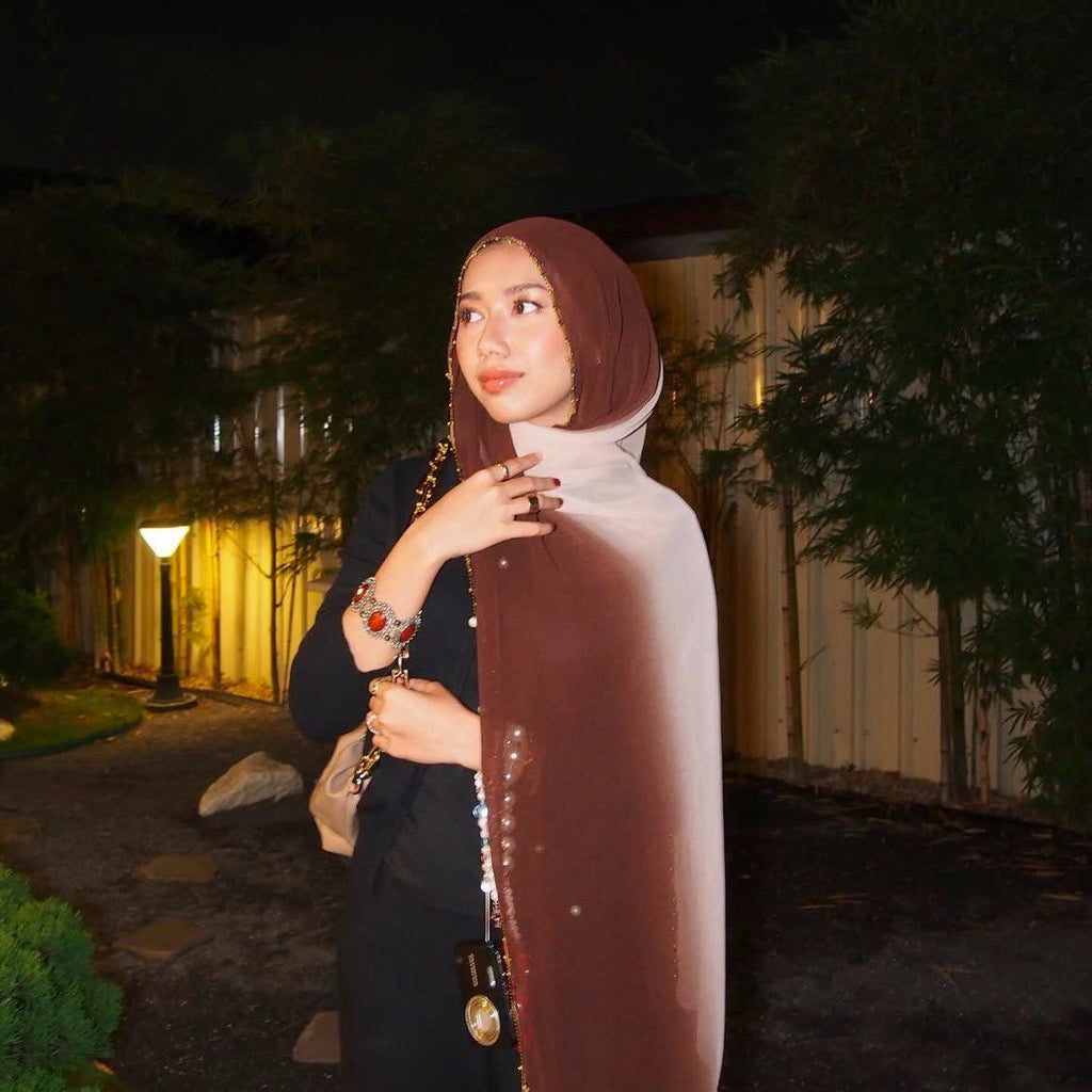 Mariam's Collection Gradient Colour Pearl Chiffon Beaded Chain Hijab (MH137) — main product shot