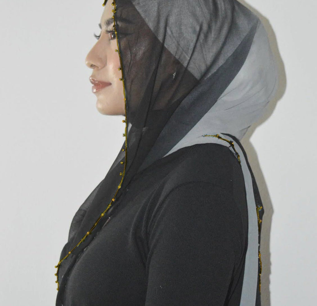 Mariam's Collection Gradient Colour Pearl Chiffon Beaded Chain Hijab (MH137) — detail shot 7